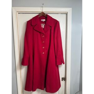Women's Swing Red Wool Blend Coat Classic Button Front Flared Size Large Dainty